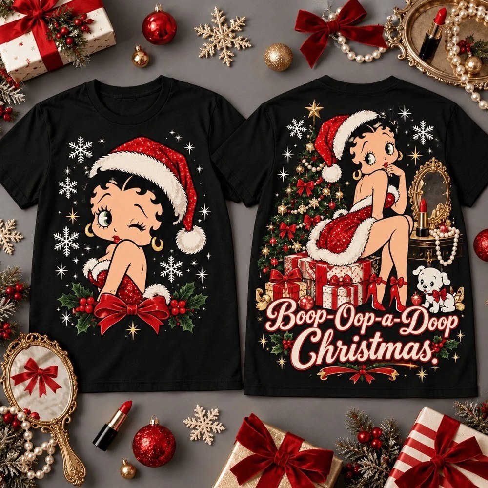 Betty Boop Merch Boop-Oop-a-Doop Xmas Santa Shirt Betty Boop Apparel Xmas Gifts For Cartoon Fans