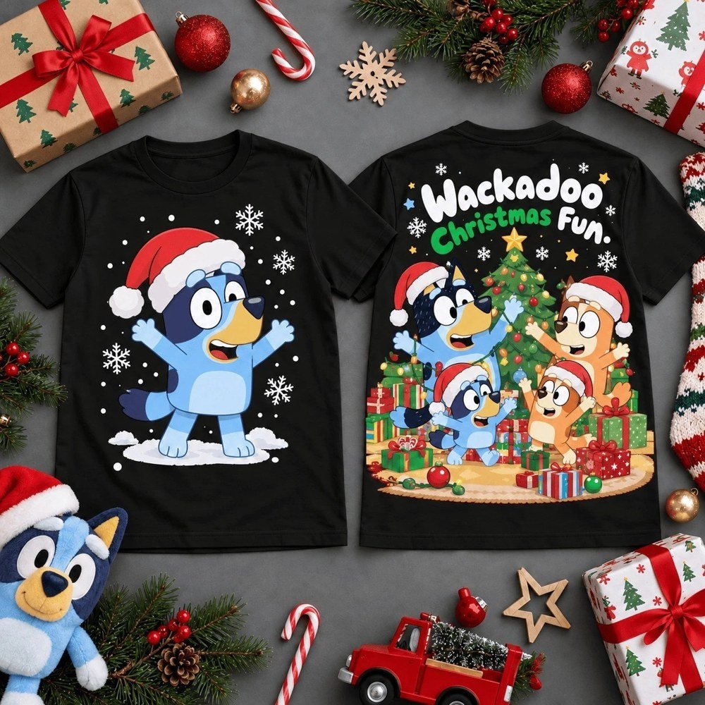 Bluey Merch Wackadoo Xmas Family Fun Shirt Bluey Outfit Gifts For Young Cartoon Fans