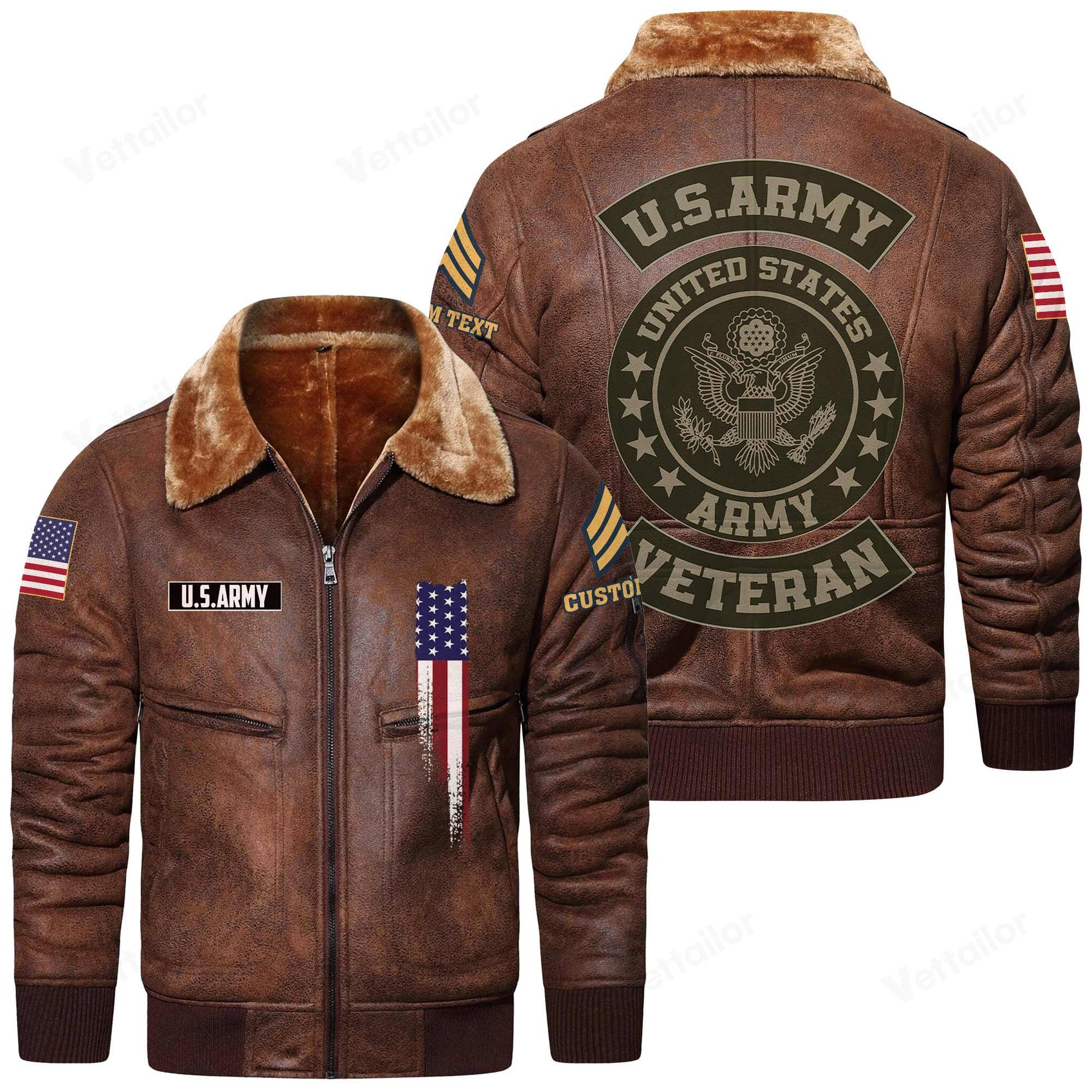 Personalized US Military Veteran Fur Lapel Leather Jacket - VetTailor