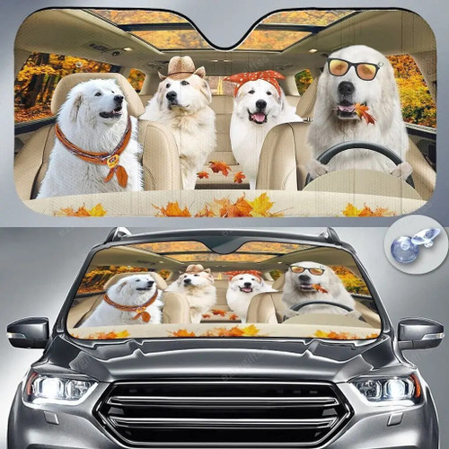 Great Pyrenees Dogs Autumn Road Car Sunshade