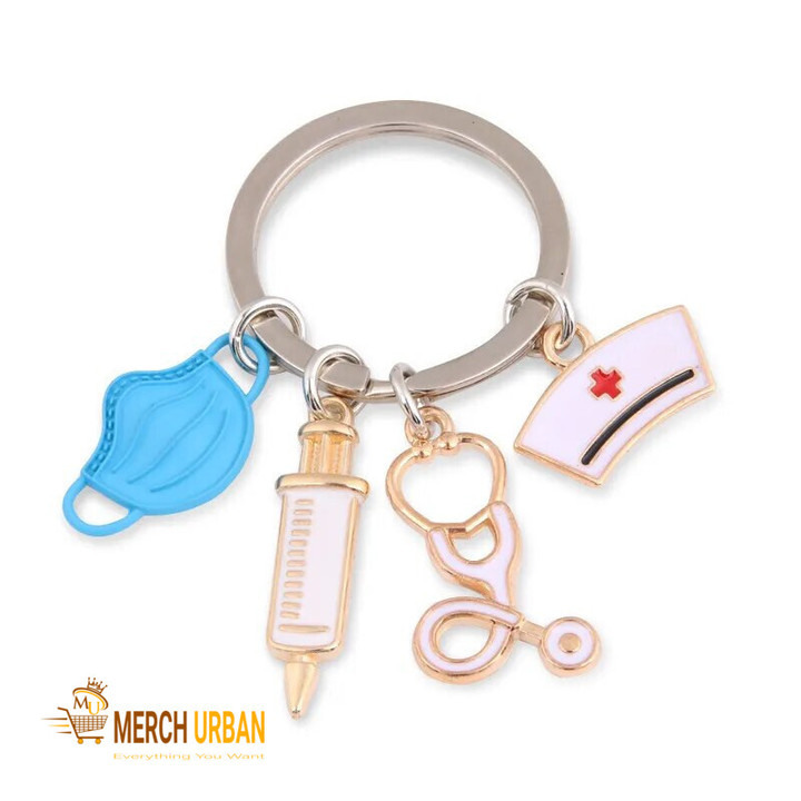 Trending Medical Tool Doctor Keychain Heartbeat Stethoscope Syringe Nurse Cap Key Ring Nurse Gifts Handmade Profession Jewelry Bag Ornaments Charm