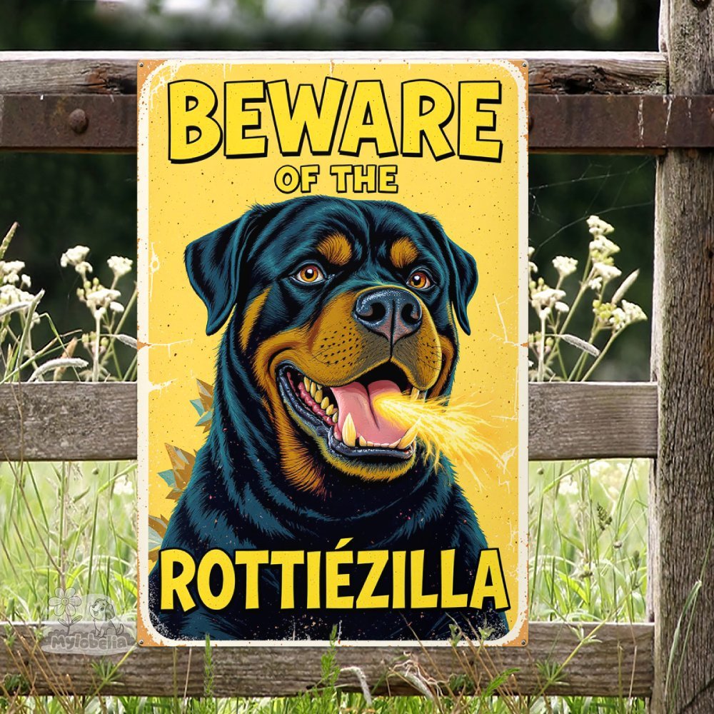 Beware Of Rottweiler Zilla Metal Sign - mylobelia
