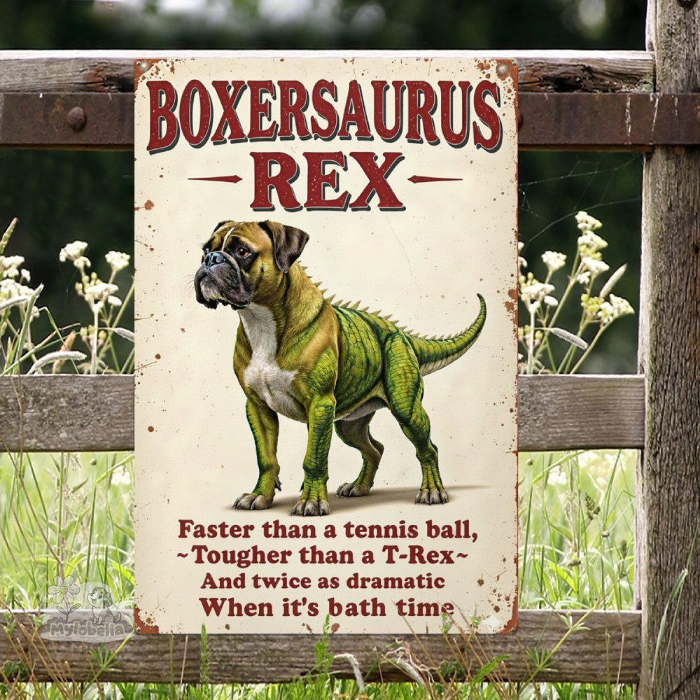 Boxer Saurus Rex Metal Sign - mylobelia
