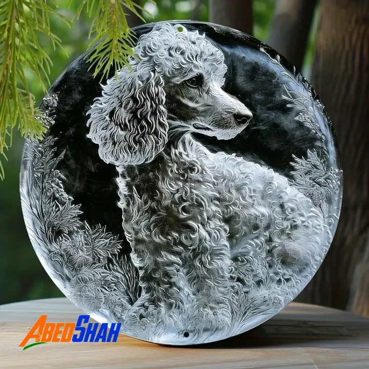 Bedroom Thanksgiving Day Faux Ice Sculpture Window Decoration Round Wreath Sign Decoration Gift Poodle Dogs Theme Decoration