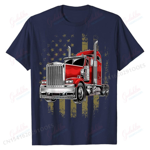 Patriotic Truck Driver American Flag Shirt Trucker Gifts Men Slim Fit T-shirts