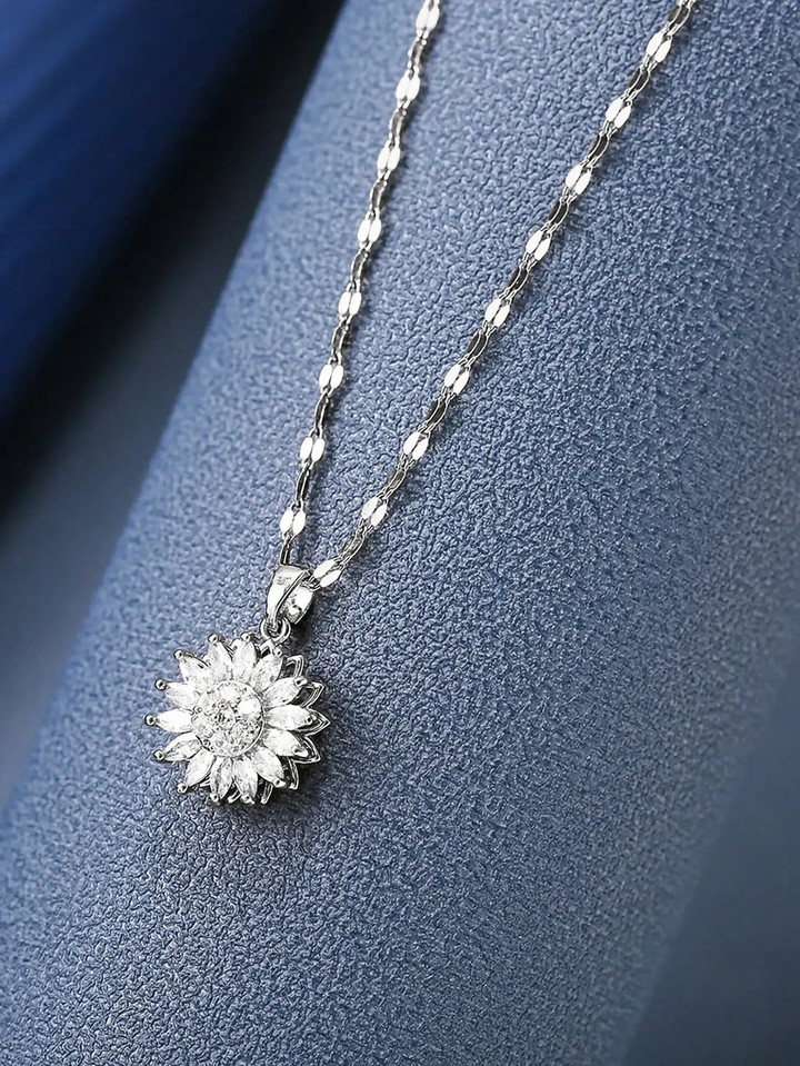 Stainless Steel Rotatable Sunflower Necklace Pendant