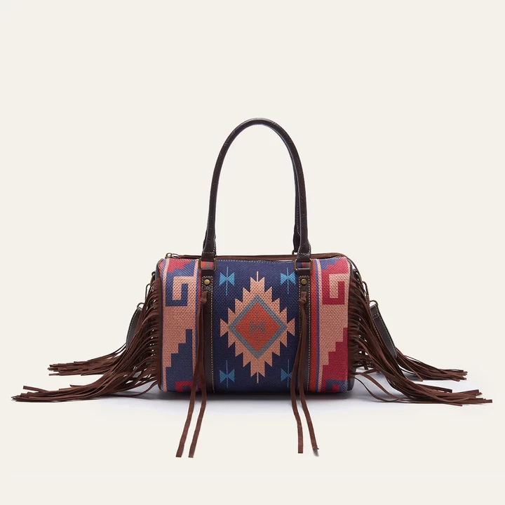 National Style Indian Print Handbag for Women Linen Tote Pu Leather Shoulder Bag Purse Multi-functional Designer Handbags