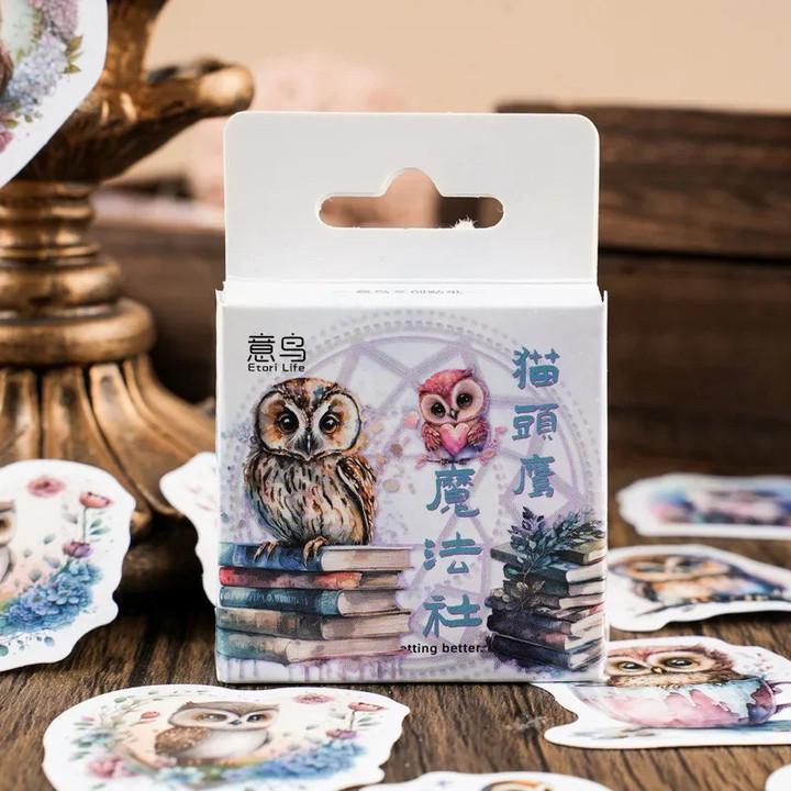 46Pcs/Box Cartoon Magic Funny Cute Animal Owl Magic House Creative Stickers Notebook Stationery Sticker for Kids Toys