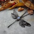 Europe and America Retro Silver Color Invisible Inlaid Imitation Colorful Gemstone Dragonfly Necklace UNISEX High End Necklace