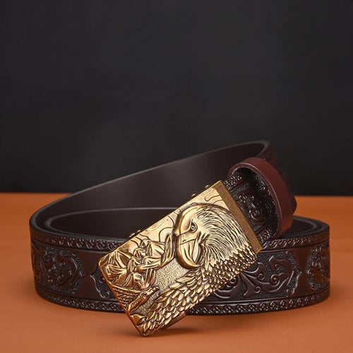 2025 Men's Fashionable Eagle Head Belt with Automatic Buckle European and American Style Perfect for Casual Trousers