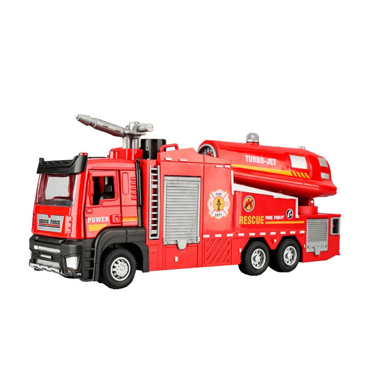Fire Truck Model Toy Car Die-cast Metal Light Sound Simulation Water Spray Rescue Vehicle Pull-Back Car Models for Kid Gift