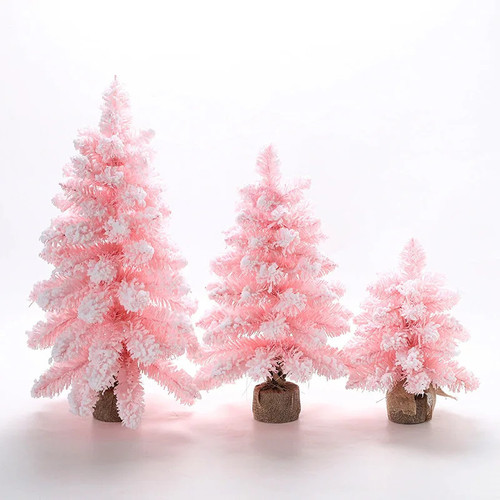 Artificial Halloween Tree 60CM Pink Desktop Flocking Xmas Pine Tree With Light