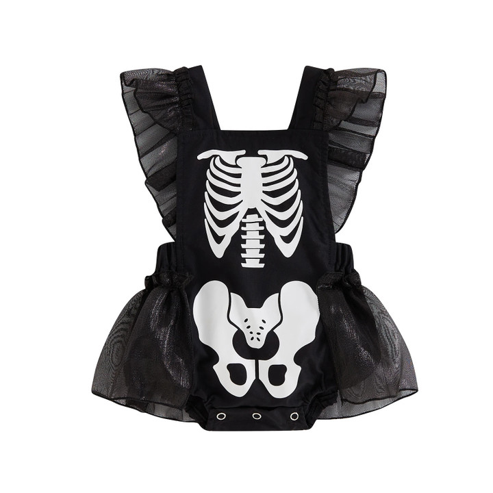 Baby Clothing Girl Halloween Romper Skeleton Print Ruffles Jumpsuit for Newborn Cute Clothes