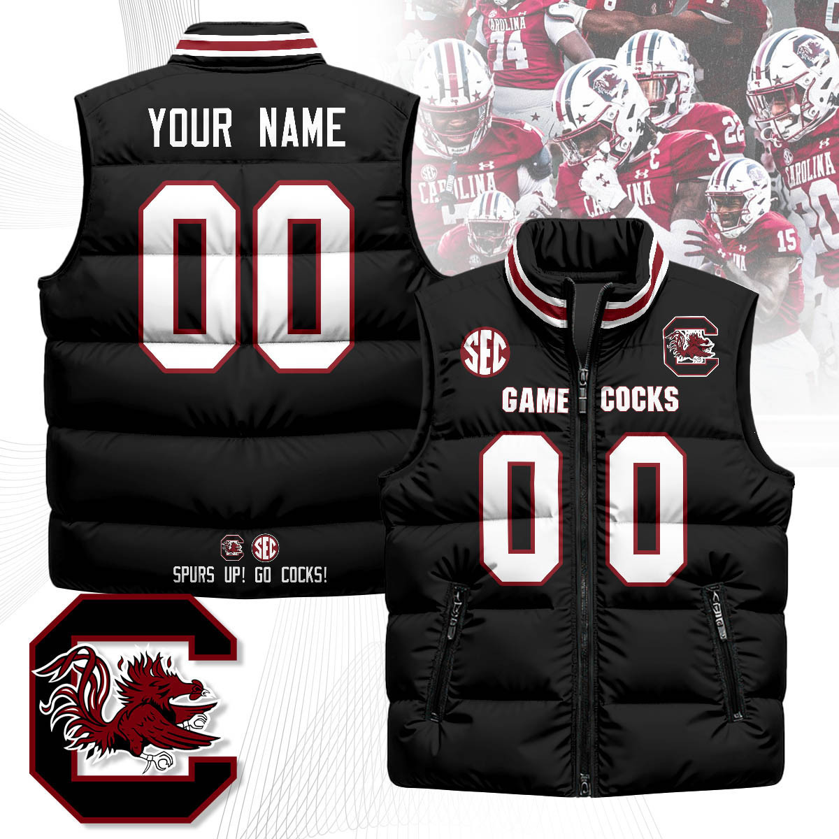 South Carolina Gamecocks Custom Unisex Puffer Vest