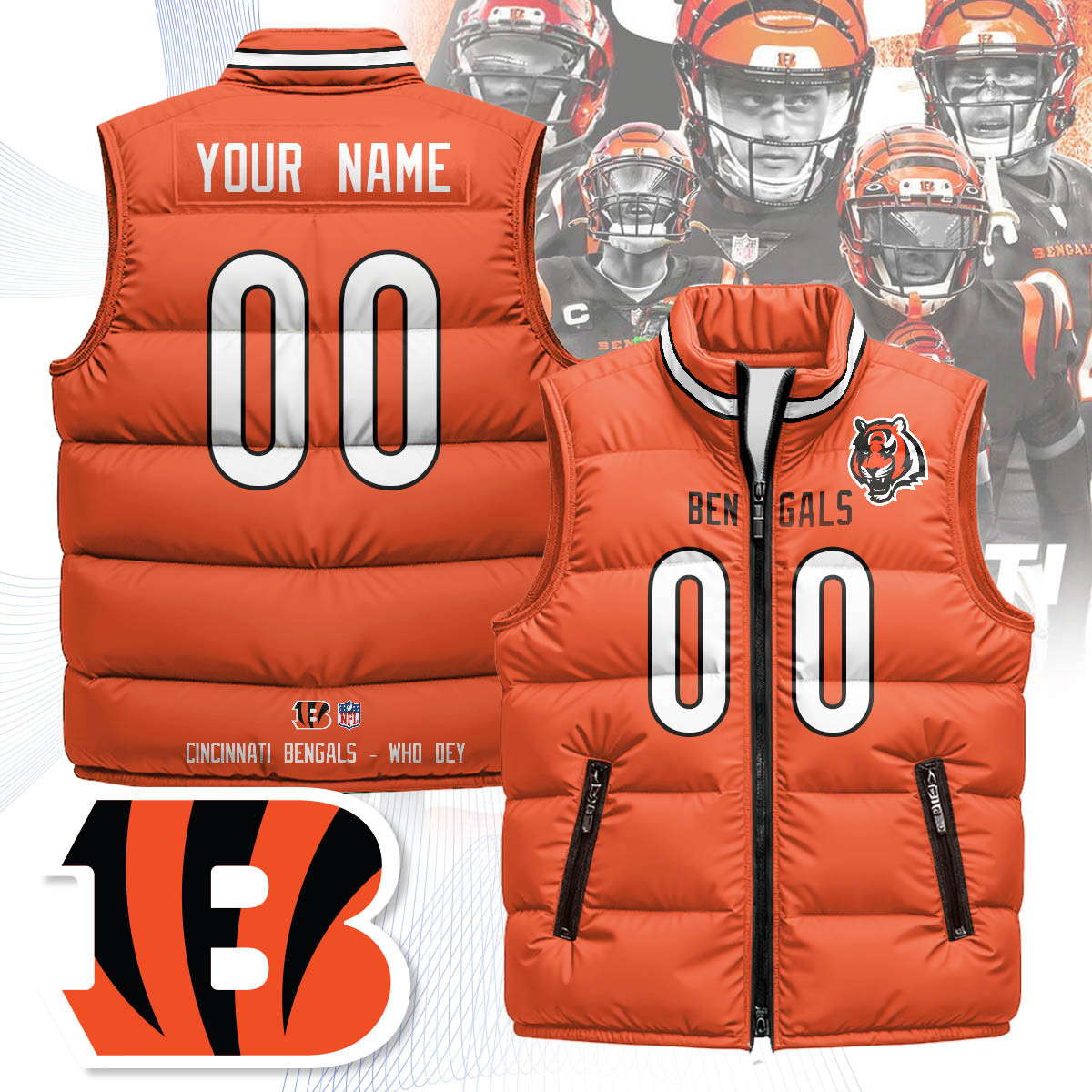 Custom Cincinnati Bengals Unisex Puffer Vest