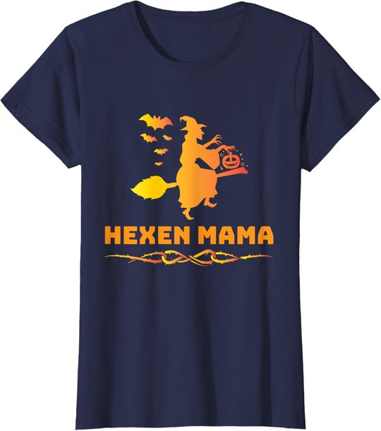 Halloween Hexen Mama Hexe Auf Besen Hexenkostüm T-Shirt