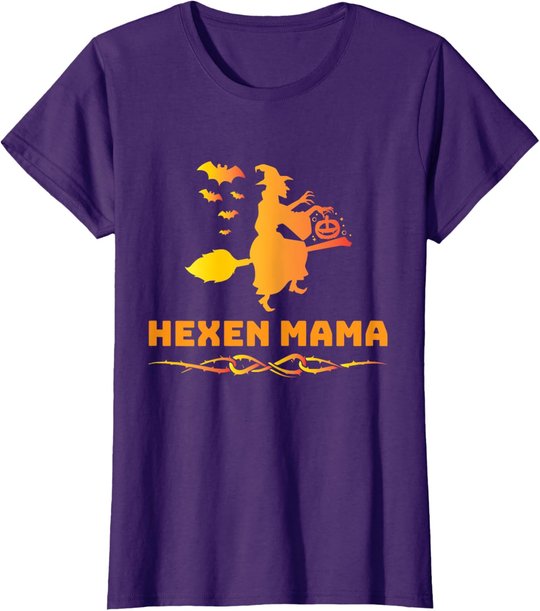 Halloween Hexen Mama Hexe Auf Besen Hexenkostüm T-Shirt
