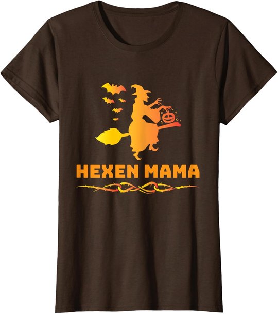 Halloween Hexen Mama Hexe Auf Besen Hexenkostüm T-Shirt
