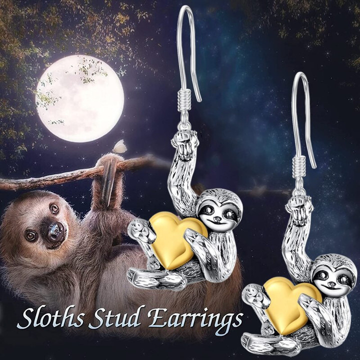 Exquisite Fashion Love Sloth Earrings Personality Vintage Tree Heart Crystal Sloth Animal Pendant Earrings Charm Women's Jewelry