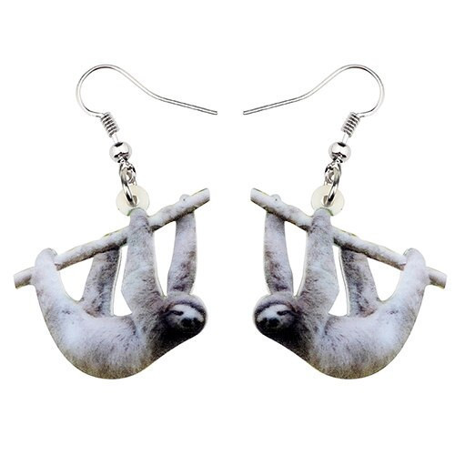 Bonsny Acrylic South American Sloth Earrings Drop Dangle Unique Design Fun Animal Jewelry For Women Girls Gift Charms Wholesale