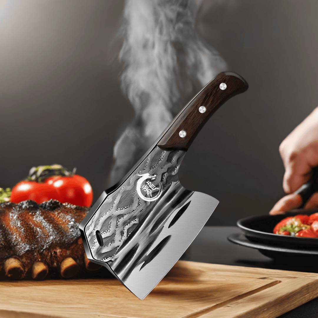 Weighted chopping knife with ergonomic wooden handle