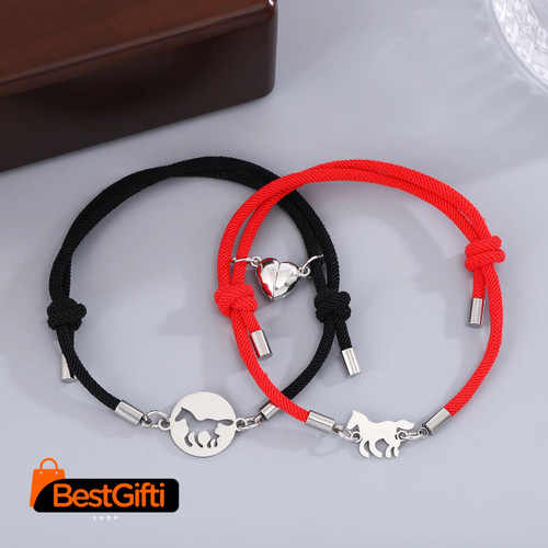 Couple Bracelets For Men And Women Fashion Love Magnetic Pony matching Bracelets Adjustable hand rope Jewelry Mother's Day Gifts