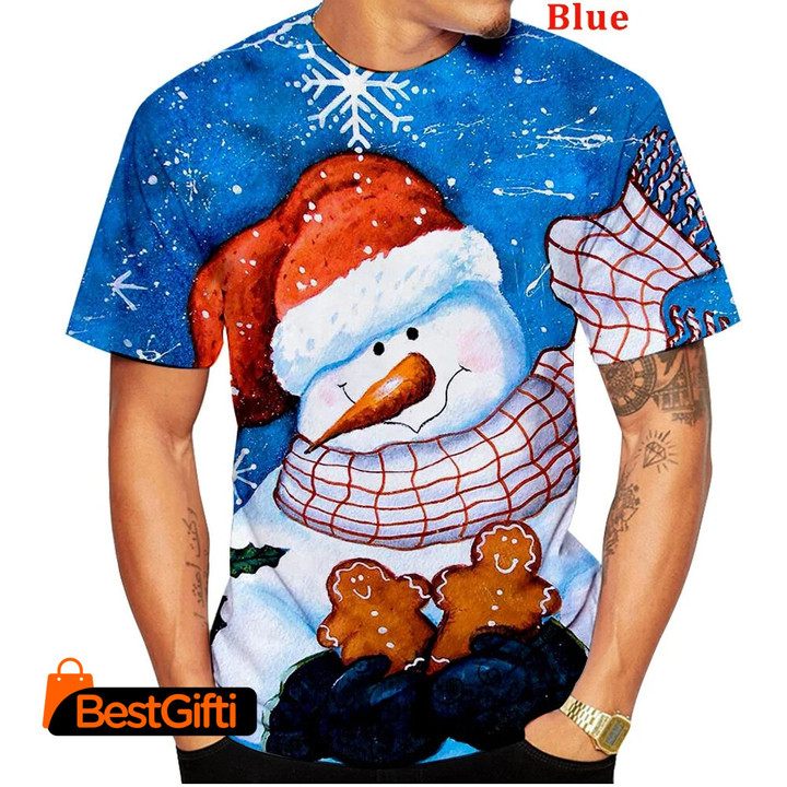 3D Printed Men's and Women's T-shirt Short Sleeve Christmas T-shirt