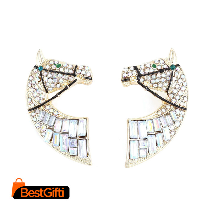 Rhinestone Horse Studs Earrings - Horseshoe Earrings with Rhinestone Kentucky Derby Jewelry & Accessories for Women Horse Racing