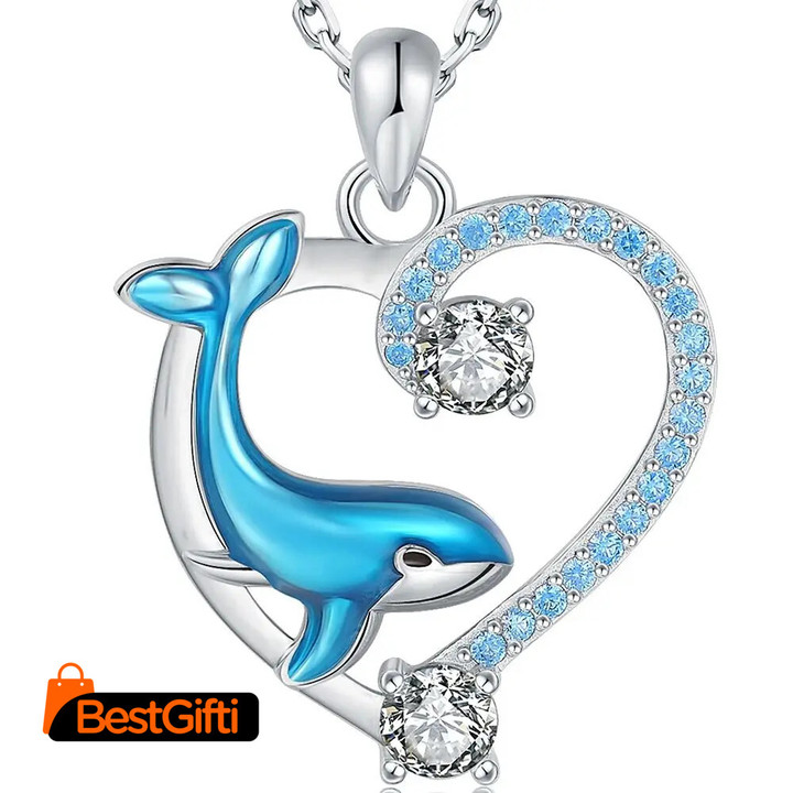 925 Sterling Silver Sparkling Whale Heart Pendant Blue Zircon Ocean Necklace Jewelry Mother's Day Summer Gifts for Women Mom