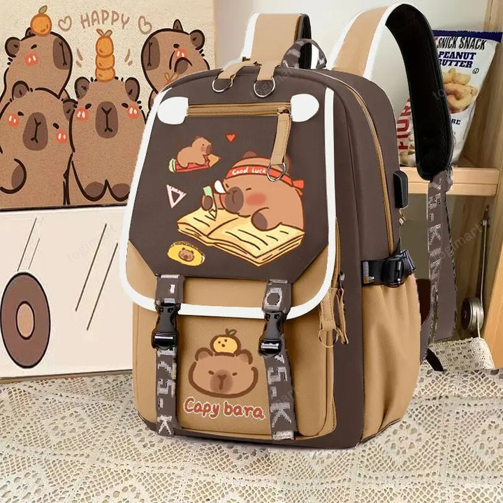 Capybara Computer Backpack College School Adjustable Strap Schoolbag