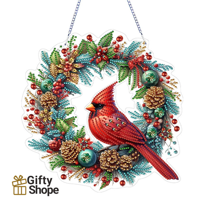 Cardinal Diamond Art Painting Wreath Hanging Sign Diamond