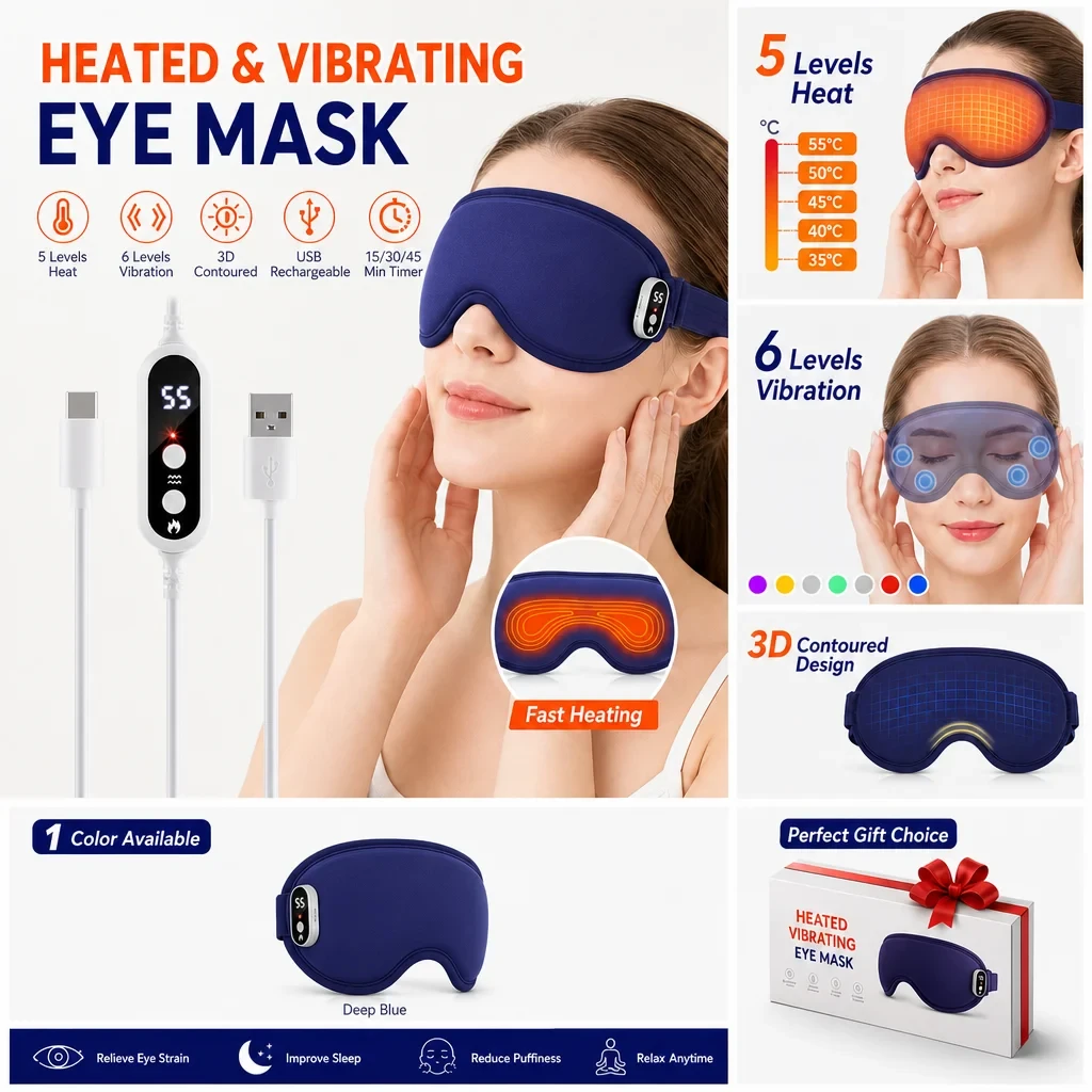 3D light blocking heated eye mask