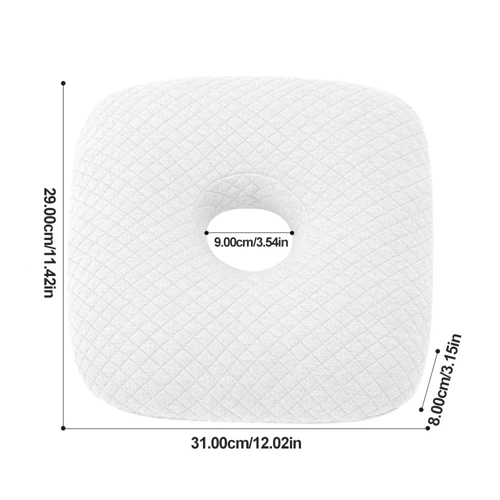Ear hole pillow dimensions showing width height and opening