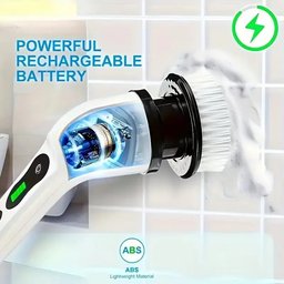 Rechargeable Electric Spin Scrubber with Extension Handle – Multi-Head Cleaning Brush