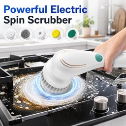 Electric Spin Scrubber with 5 Brush Heads – Cordless Kitchen & Bathroom Cleaning Brush