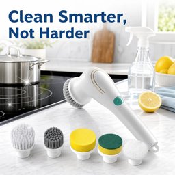 Electric Spin Scrubber with 5 Brush Heads – Cordless Kitchen & Bathroom Cleaning Brush