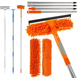 Extendable Window Cleaner with 180° Rotating Head – Long Handle Squeegee & Mop