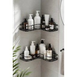 Wall-Mounted Corner Shower Shelf – Single-Tier Metal Bathroom Organizer