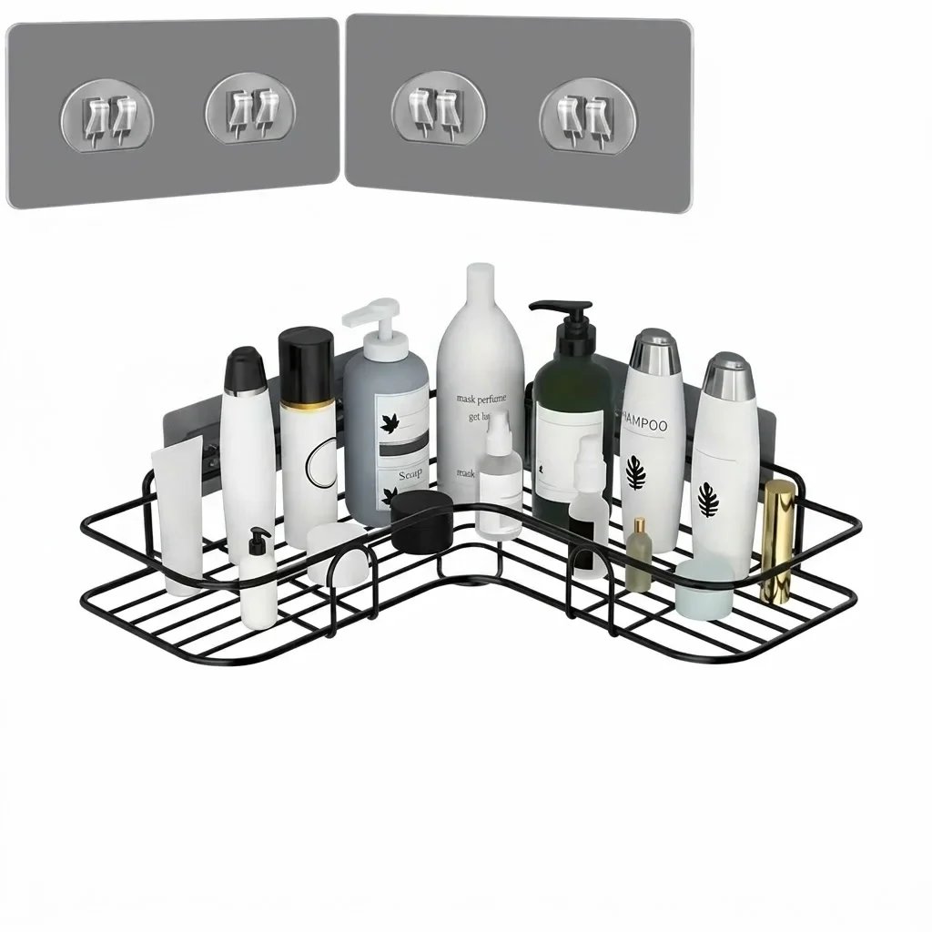 Wall-Mounted Corner Shower Shelf – Single-Tier Metal Bathroom Organizer