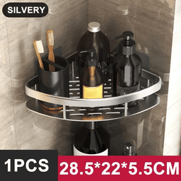 30cm No-Drill Bathroom Shower Shelf with Towel Bar & Hooks
