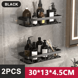 30cm No-Drill Bathroom Shower Shelf with Towel Bar & Hooks
