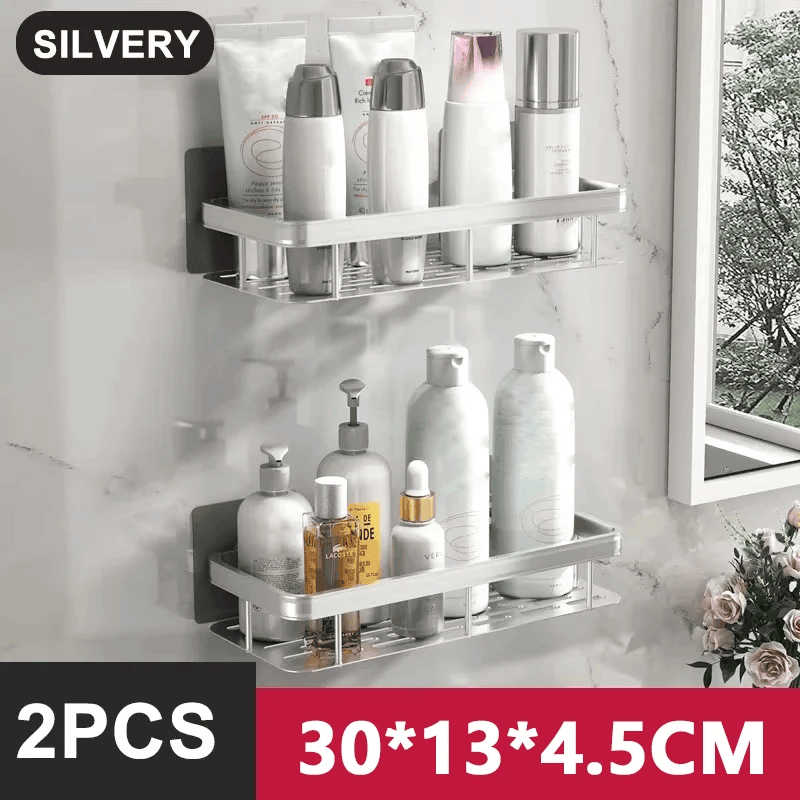 30cm No-Drill Bathroom Shower Shelf with Towel Bar & Hooks
