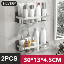 30cm No-Drill Bathroom Shower Shelf with Towel Bar & Hooks