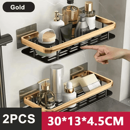 30cm No-Drill Bathroom Shower Shelf with Towel Bar & Hooks