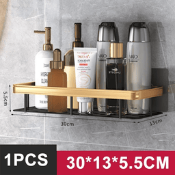 30cm No-Drill Bathroom Shower Shelf with Towel Bar & Hooks