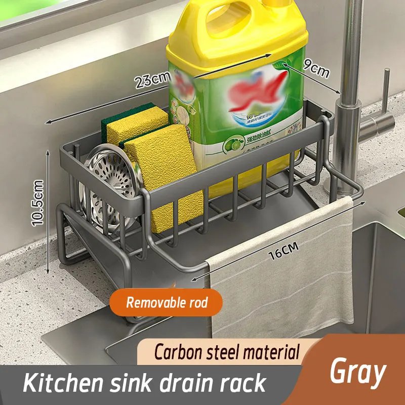 Kitchen Sink Organizer with Sponge Holder, Soap Caddy & Removable Towel Bar