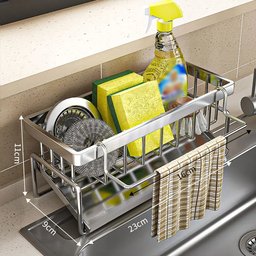 Kitchen Sink Organizer with Sponge Holder, Soap Caddy & Removable Towel Bar