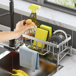 Kitchen Sink Organizer with Sponge Holder, Soap Caddy & Removable Towel Bar