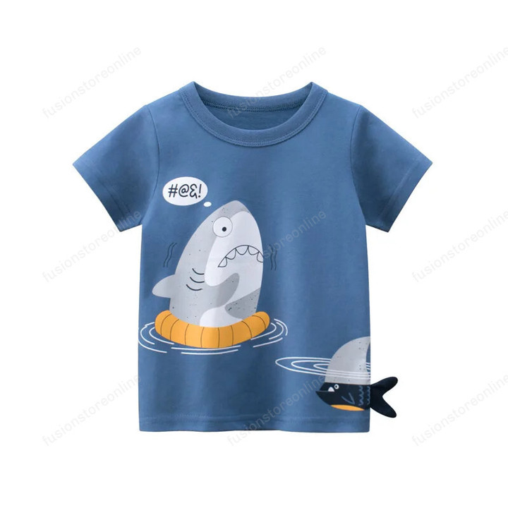 2021 Summer Baby Boys Clothes T-Shirts 100% Cotton Short Sleeve Dinosaur Shark Cartoon Kids Summer Under Shirt Clothing 2-9 year