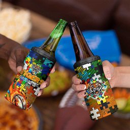 Tigers Autism Awareness 4 in 1 Can Cooler Tumbler Puzzle Flames Rugby Ball